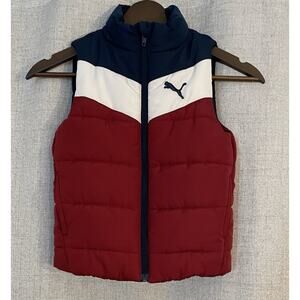 Puma Boy's Blue/White/Red Full Zip Puffer Vest Size Small - Excellent Condition